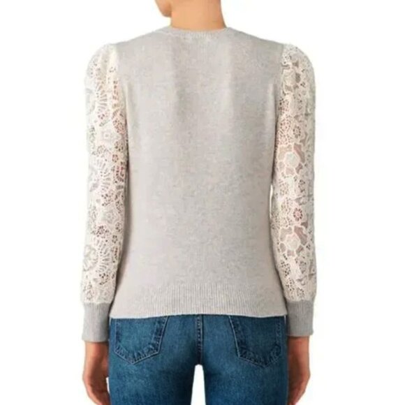 Rebecca Taylor Illusion Scalloped Lace Gray Wool Boho Chic Sweater Size Small/XS - Picture 3 of 8